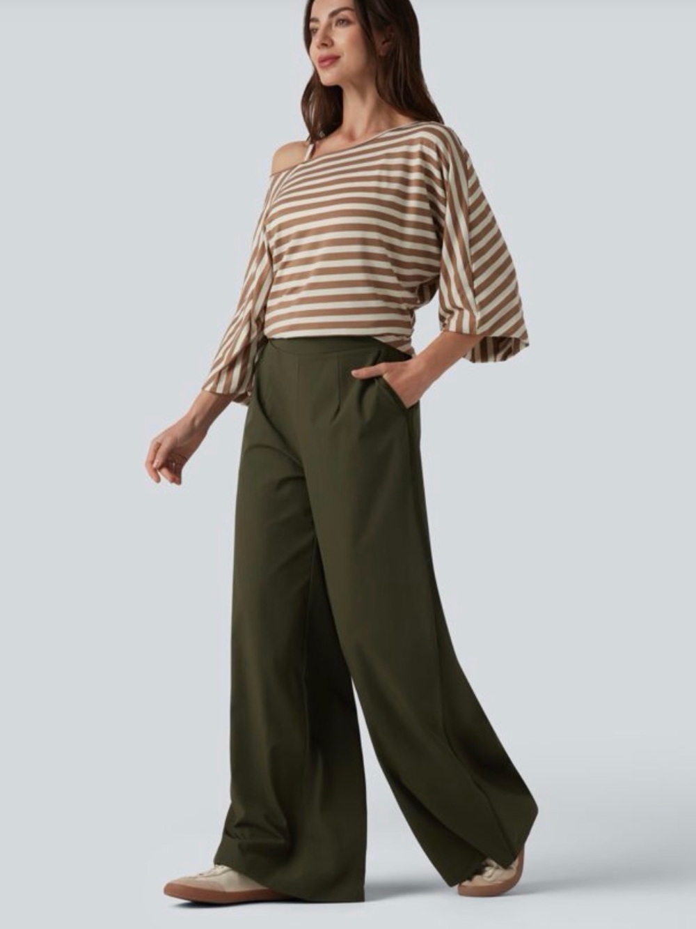 NWT Halara High Waisted Wide Leg Baggy Pants with Pockets Twilight Forest Green